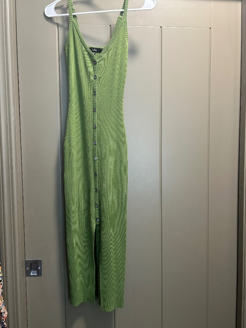 Lulus Green Ribbed Knit Button-Front Midi Dress XS